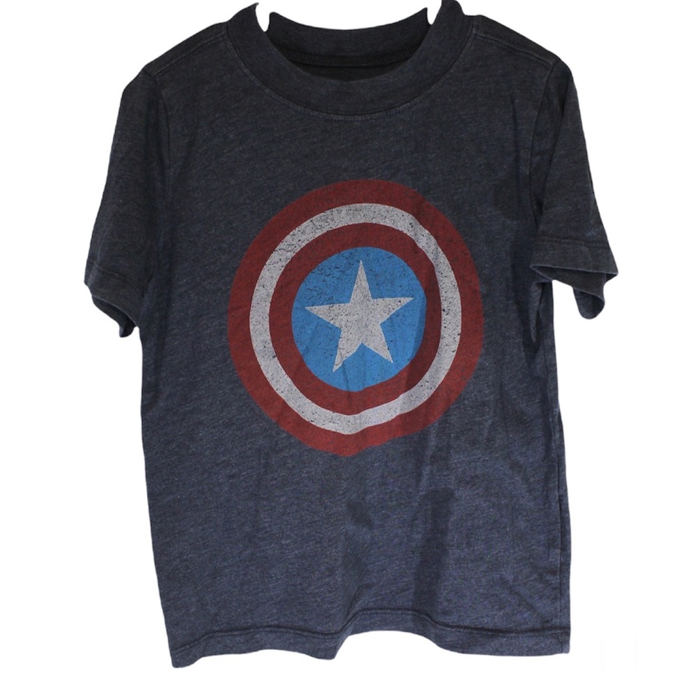 COPY - OLD NAVY Captain America Star Tee Shirt Short Sleeve Heathered Blue 5T